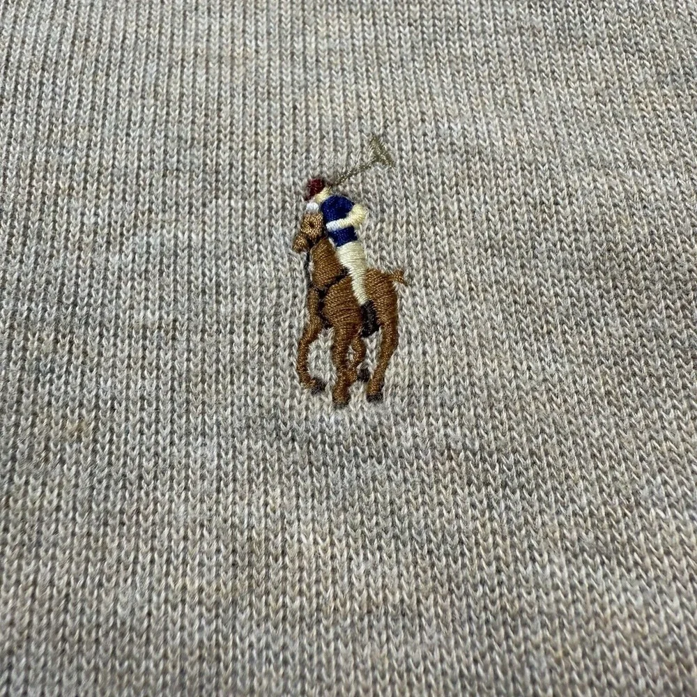 Polo Ralph Lauren Estate Ribbed‎ Cotton Pullover 1/4 Zip Sweater Large Beige L/S